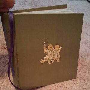 Vintage Olive Green Hardcover Book with Angel Illustration
